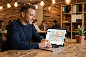Consultant en référencement local travaillant sur une stratégie SEO Alsace dans un espace de coworking