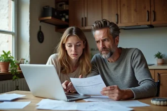 Couple consultant des documents administratifs sur le salaire ESAT et les allocations à domicile