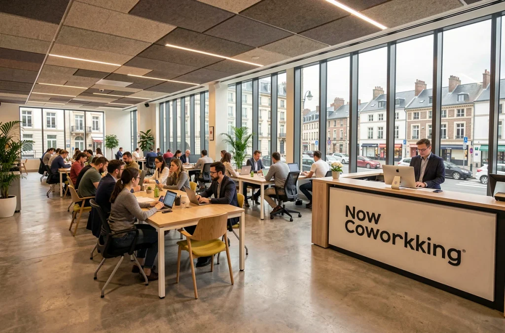 Grand espace de coworking Now Coworking au centre-ville de Nantes avec de nombreux professionnels au travail