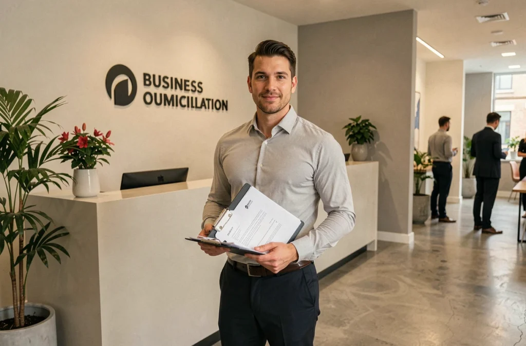 Entrepreneur en train de finaliser sa domiciliation commerciale dans une société spécialisée à Bordeaux
